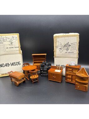 VTG 70’s Sears Samet Wells Kitchen Dining Cast Iron Stove Wood Dollhouse Set